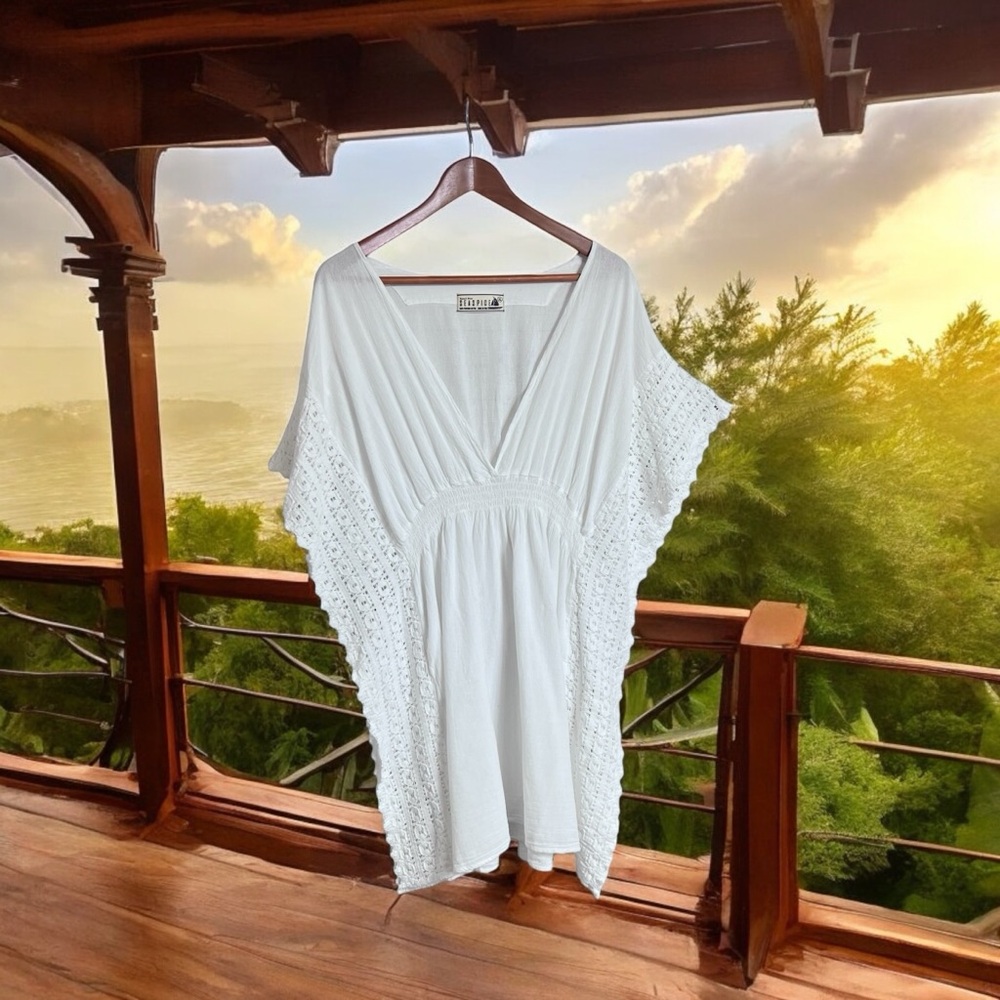 SEASPICE Resort Beach Cover-Up Crochet Trim 100% Peruvian Cotton NWOT